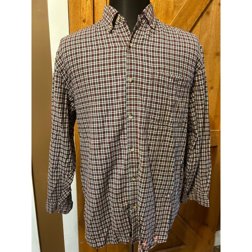 Men's Large Button Up Shirt Wingo Burgundy Blue